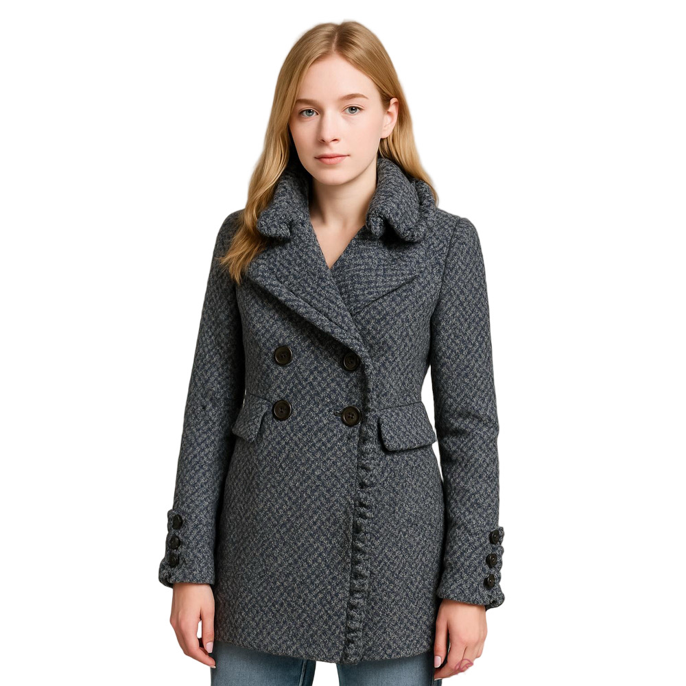 Beth Bowley | Blue Herringbone double breasted wool blend overcoat | Size 2